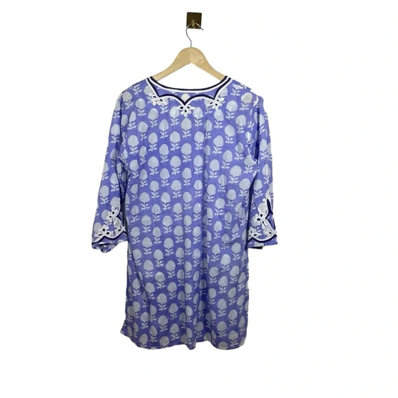 Roberta Roller Rabbit Geometric Embroidered Cotton Tunic Top in Lavender Size M - Picture 7 of 10